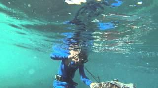 Zephyr brings a 4.5 kg poenskop (A PB fish) out of a cave in Nationals competition