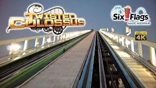 2023 Twisted Colossus Roller Coaster at Night On Ride Front Seat 4K POV Six Flags Magic Mountain