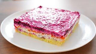 Traditional Ukrainian salad for New Year and Christmas with beets and herring