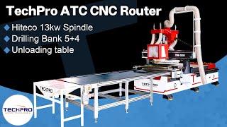 TechPro Linear ATC CNC Router with 5+4 Drilling Bank and Unloading Table for Cabinet Furniture