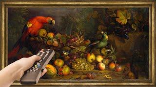 Vintage Painting TV Art Screensaver. 4K Frame TV Hack. 2hr Moody Exotic Bird Gold Framed Painting.