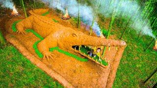 Build Secret Underground House Shape Giant Crocodile In Heavy Rain With Million Dollar Swimming Pool