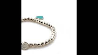 Tiffany and Co Sterling Silver Blue Heart Tag Bead Bracelet