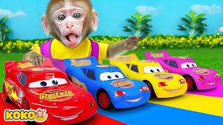 Monkey Koko Playing Racing With Colorful Cars And Eat Honey Bear Jelly | KUDO KOKO CHANNEL