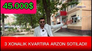 ARZON 3 XONALIK KVARTIRA 45.000$ GA SOTILADI TOSHKENT SHAXRIDA JOYLASHGAN YANGI REMONLIK HONADON