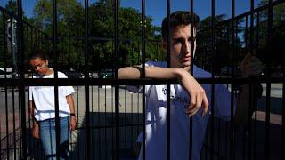 Teens in cage protest US immigration policy in front of UN European headquarters