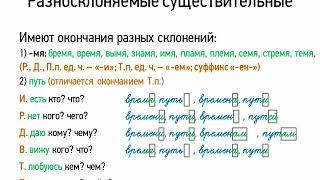 Разносклоняемые существительные (6 класс, видеоурок-презентация)