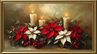 Vintage Christmas Poinssettias Arrangement Painting | Gold Frame TV Art | Art Screensaver for TV