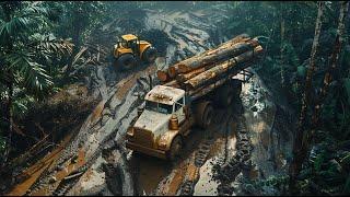 Biggest Wood Hauling Trucks | Dangerous Logging Truck Climbs and Operator Expertise