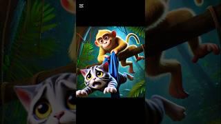 Kitten and the naughty monkey #cat #cute #cartoon #animation #trending