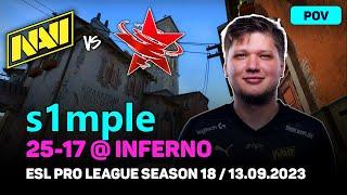 CSGO POV NAVI s1mple (25/17) vs 5yclone (inferno) @ ESL Pro League Season 18 / Sep 13, 2023