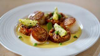 Scallops In Pernod Sauce, Ratatouille, Herbed Potatoes – Bruno Albouze