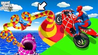 SPIDER-MAN Takes On INSANE WATER SLIDE STUNTS  GTA 5 SUPERHERO Challenge Race!