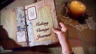 ASMR Vintage journal craft (No talking) Paper, tissue paper & birchbark crinkles/cardstock & cutting