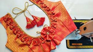  Beautiful model blouse back design cutting ️ and stitching full tutorial ️#blouse #backdesign