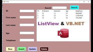 VB.NET tutorial:  insert update delete and  search in listview  with MS Access database