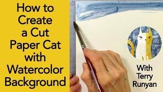 How to Create a Cut Paper Cat with Watercolor Background