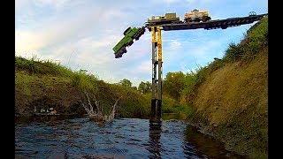 Lego train crash at a REAL waterfall ...