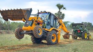 JCB vs Tractor | JCB 3dx Super 4x4 vs John Deere 5045D 4x4 Tractor Tochan and Loading Mud