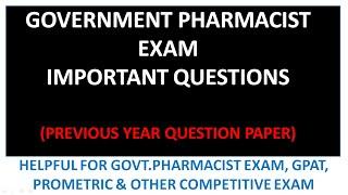 PHARMACIST MCQS | PREVIOUS YEAR QUESTIONS (PART 2)