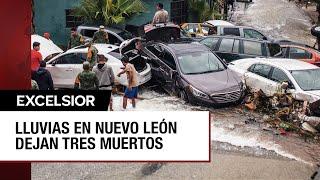 Tres muertos, inundaciones y daños en autos en Nuevo León por lluvias