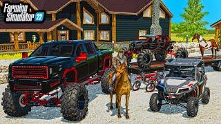 BUILDING $2,999,999 COWBOY MANSION! (LIFTED TRUCKS + RZR) | FS22