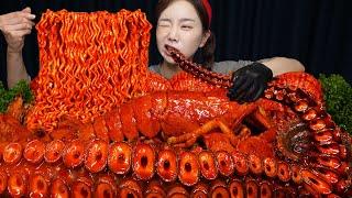 [Mukbang ASMR] Giant Octopus Legs  Lobster & Buldak Spicy Ramen Seafood Boil Recipe Ssoyoung