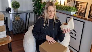 Catie Unboxes Cream Slide On Mule 7 Inch Summer Wedge High Heel Shoes With Open Toe