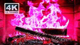  PINK FIRE 4K. Magic Fireplace with Crackling Fire Sounds