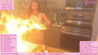 FRYING PAN CATCHES FIRE! Twitch Streamer kjanecaron cooking goes wrong!