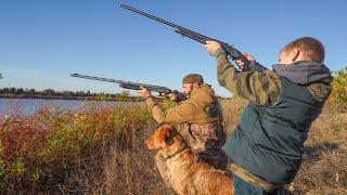 Father, Son and Dog on a Crazy Farm Pond Duck Hunt!! (Mallards, Pintail and Teal)