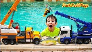 Outdoor Pretend Play! | Crane Fishing | JackJackPlays