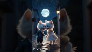 AI-Generated Love: Fluffy White Cats Under the Moonlight ️  #ai #fluffy #aicat #aiart