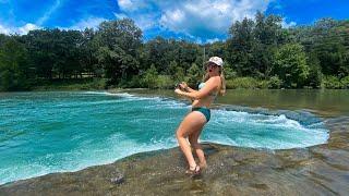 This Epic WATERFALL RIVER Was Stacked with POWERFUL FISH! -- First Time Fishing in our NEW BOAT!