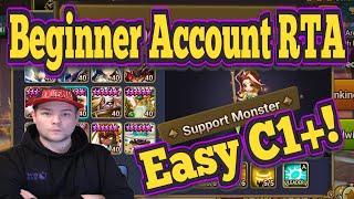 Beginner Account  RTA, Easy C1+!? 0 Runes 0 Monsters - Support Only! - Summoners War