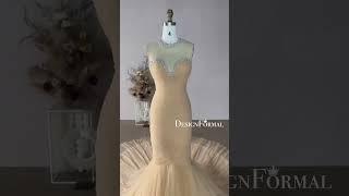 Marigold Beaded Illusion Neck Pleated Tulle Mermaid Bridal Gown