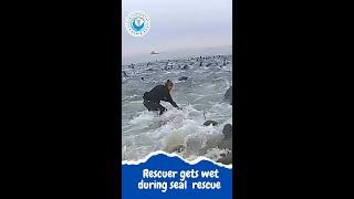 Rescuer gets wet during rescue 