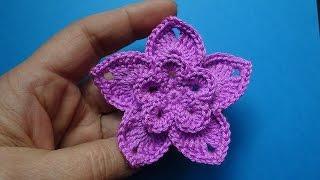 Вязаный цветок пятилистник Crochet flower 81