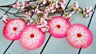 #1352 Gorgeous Pink And White 3D Resin Flower Coasters