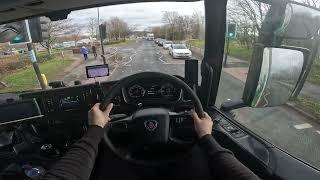 POV DRIVING 4K   HGV Scania + Double Decker inside small town