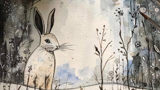 Watercolor Winter rabbit. Paint with me