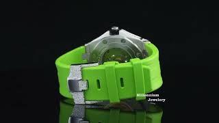 Moissanite-Diamant-Uhr | Iced Out Green Belt-Uhr | Automatische Armbanduhr #Uhr #USA #Uhren