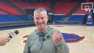 Boise State basketball coach Leon Rice talks ahead of Saturday's road trip to No. 25 Utah State