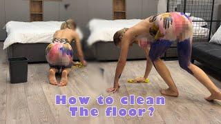 [4K USA Housewife] Body ART How to clean a floor? Transparent Mirror Cleaning HACKS You Never Knew