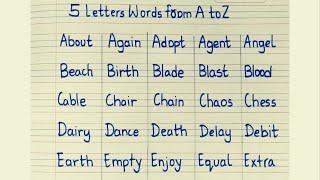 5 letter words from A to Z, Five Letter Words, 5 Letter Word in English, 5 Letter Words for kids