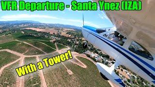 Full Santa Ynez Airport (IZA) VFR Departure with a Temporary ATC Tower - Cessna C177B