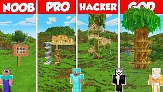 Tree House Build Battle Challenge - Noob vs Pro vs Hacker vs God - Minecraft Animation