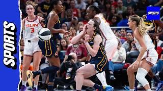 Caitlin Clark knocked to ground in technical-filled shoving match between Sun-Fever