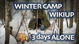 Winter Bushcraft - WIKIUP Shelter - 3 Days ALONE in WINTER Forest - BUSHCRAFT Trip & Skills - ASMR