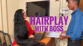 Longhair play with his boss|| longhair girl || hair Play